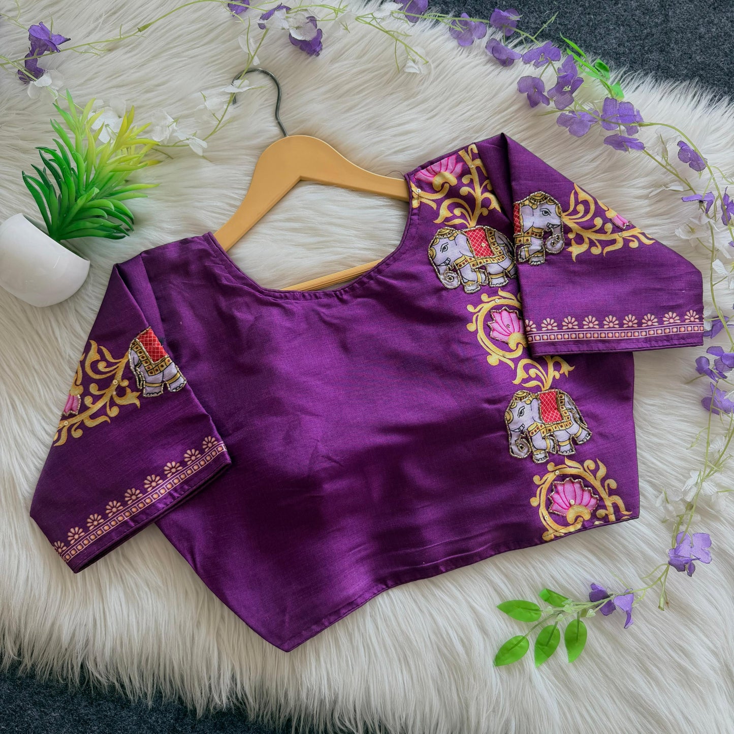 Pure silk fabric with Decent print ready made blouse