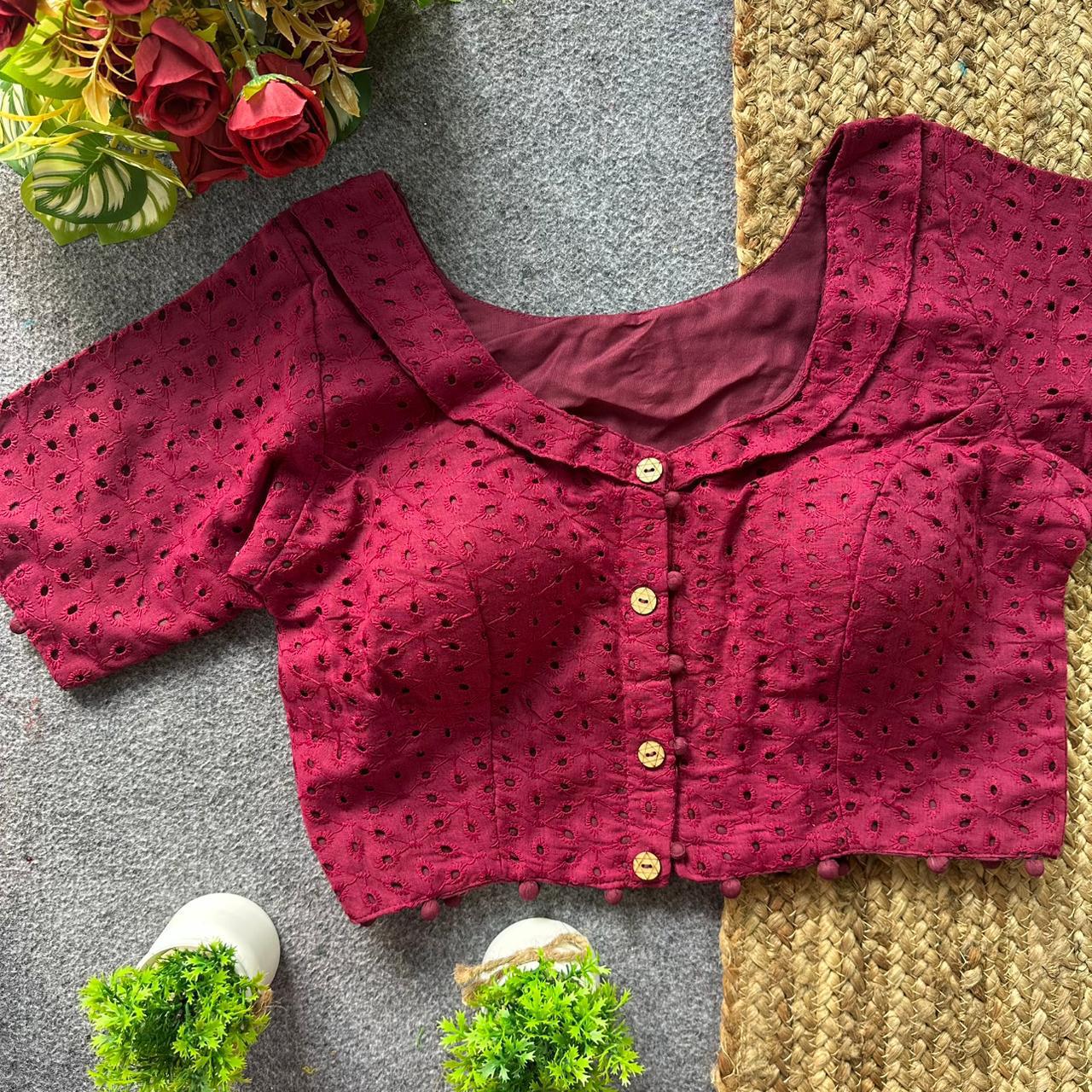 Pure hakoba cotton puff sleeve ready made blouse