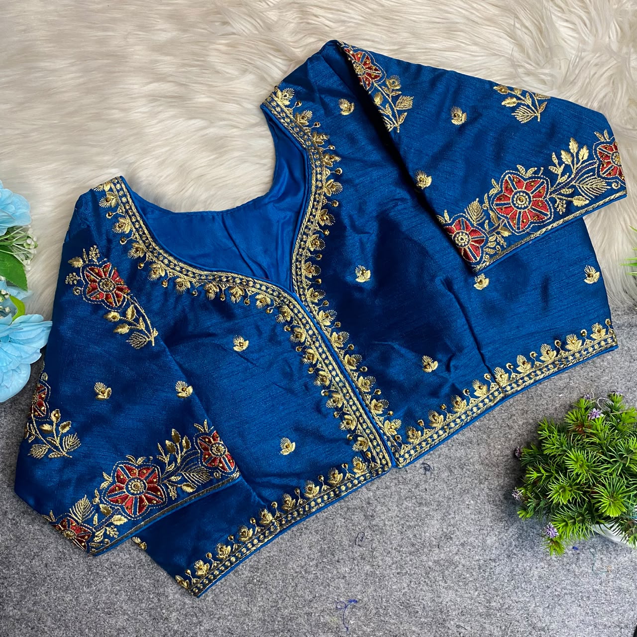 Heavy Embroidery Work ready made blouse