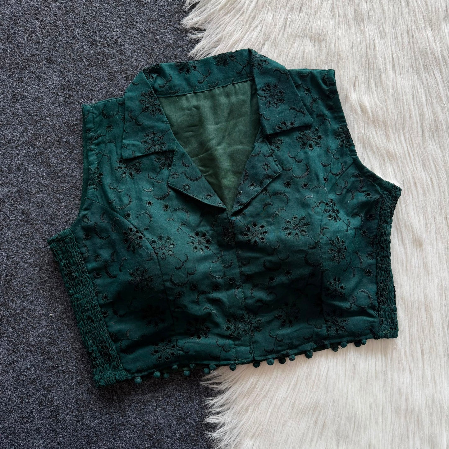 Beautiful embroidery work with elastic attach for better fitting ready made blouse