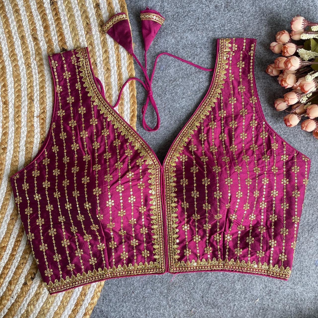 Heavy banarasi silk sleeveless ready made blouse