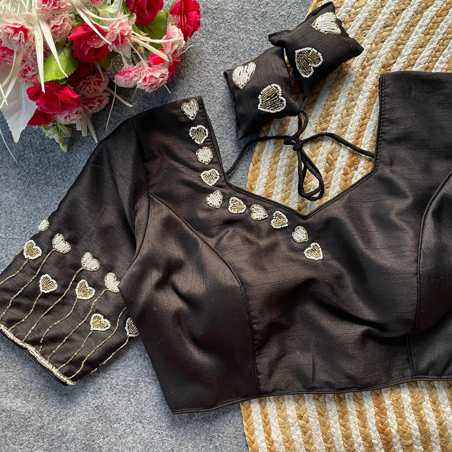 Pure milan silk with heavy handwork ready made blouse