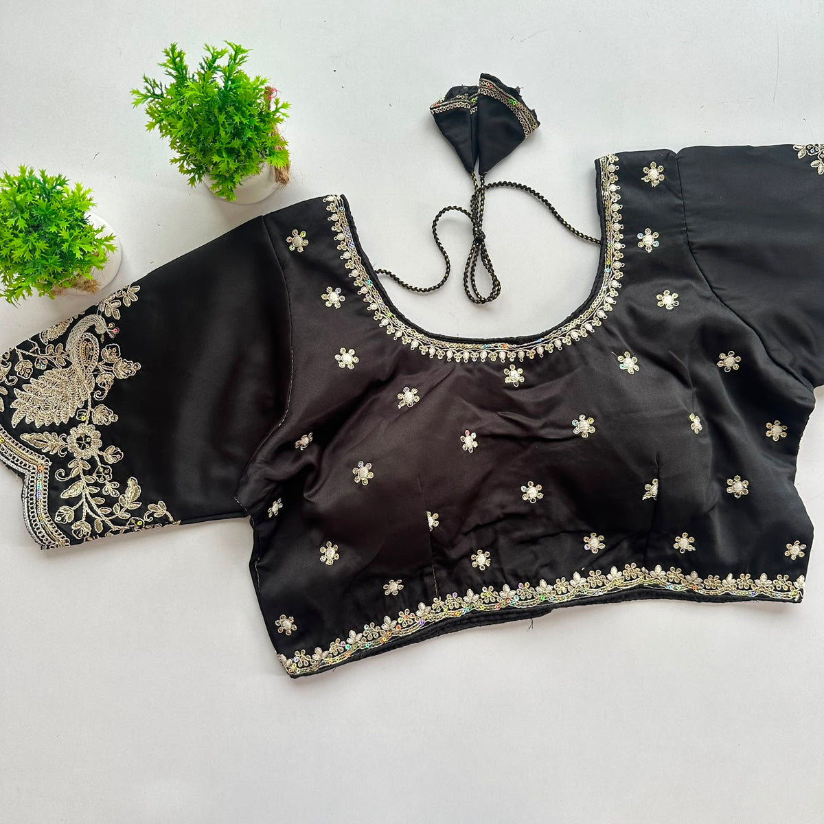 Heavy pure satin silk embroidery work ready made blouse