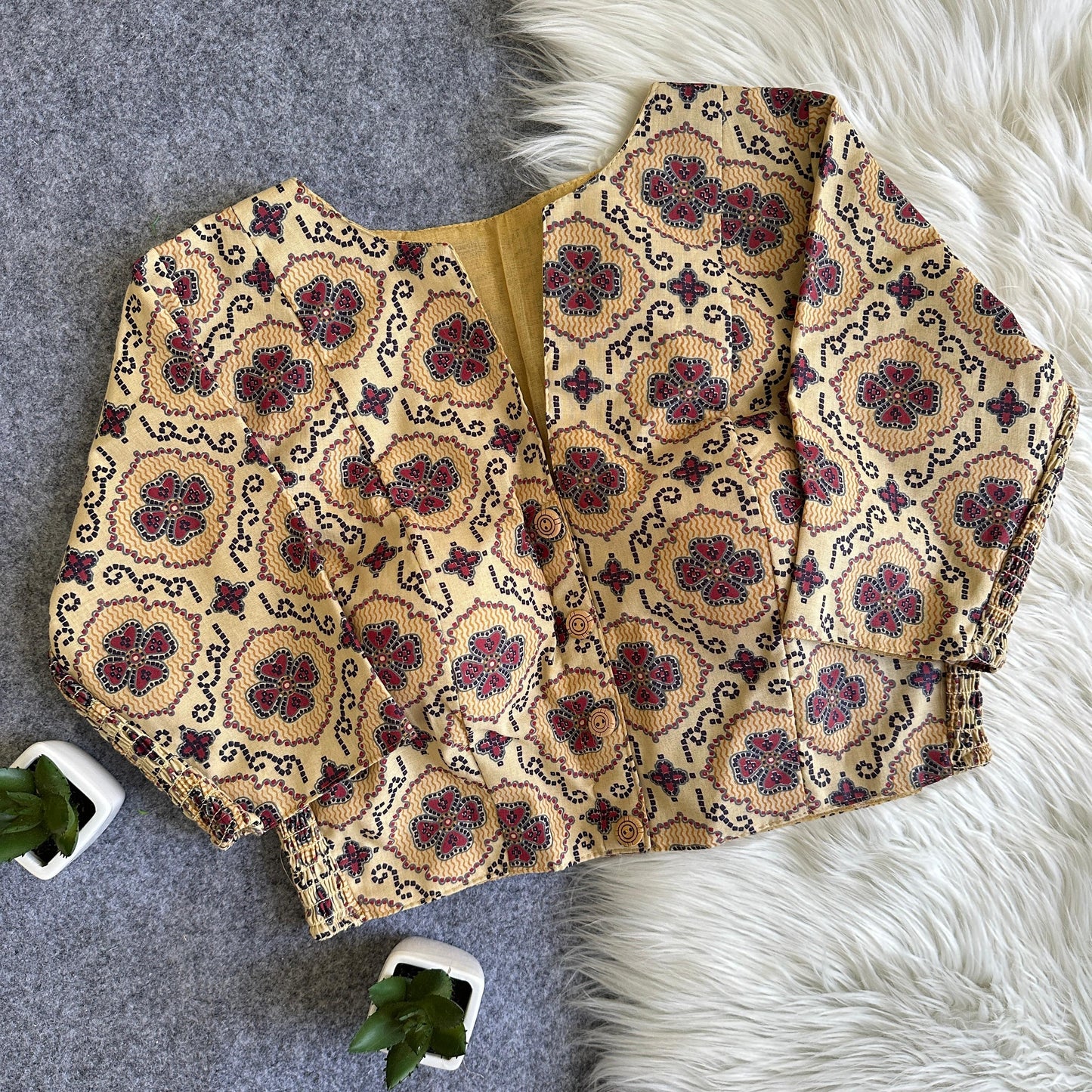presenting flexi fit Pure Ajrakh Cotton ready made blouse