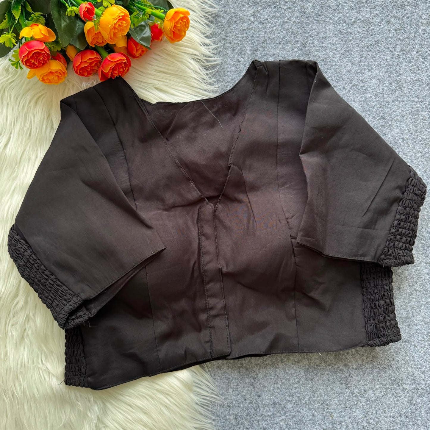 Pure Roman fabric with elastic attach for better fitting ready made blouse