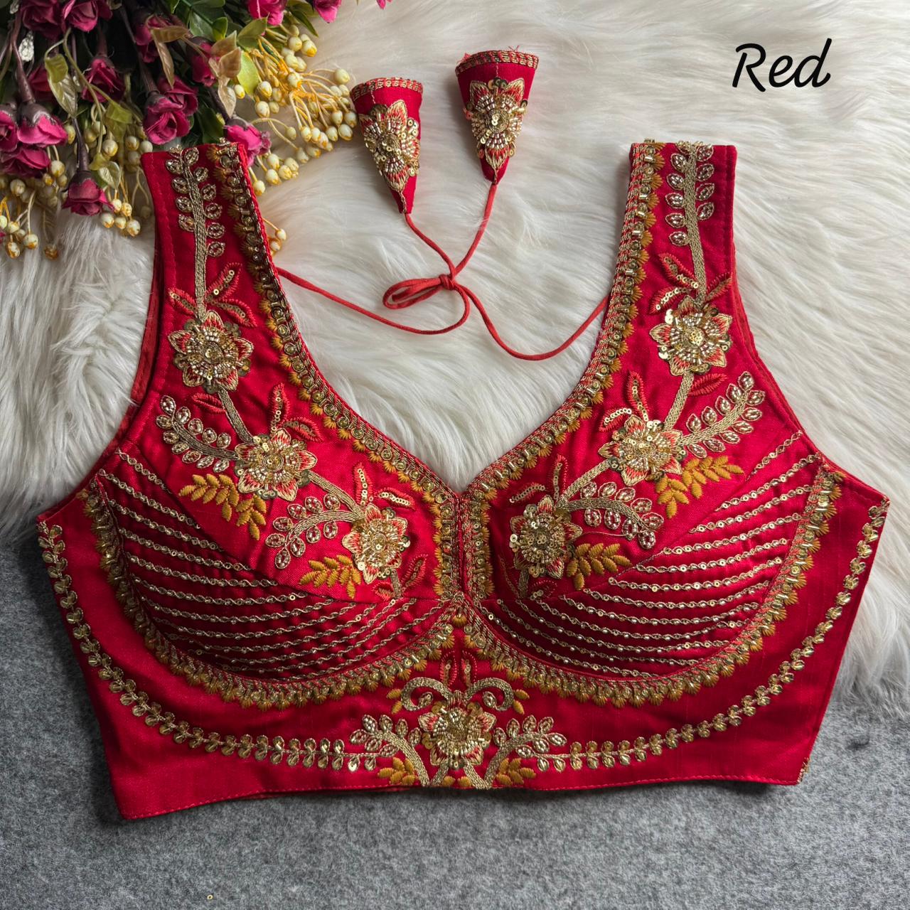 Heavy zari + sequins & beads work ready made blouse