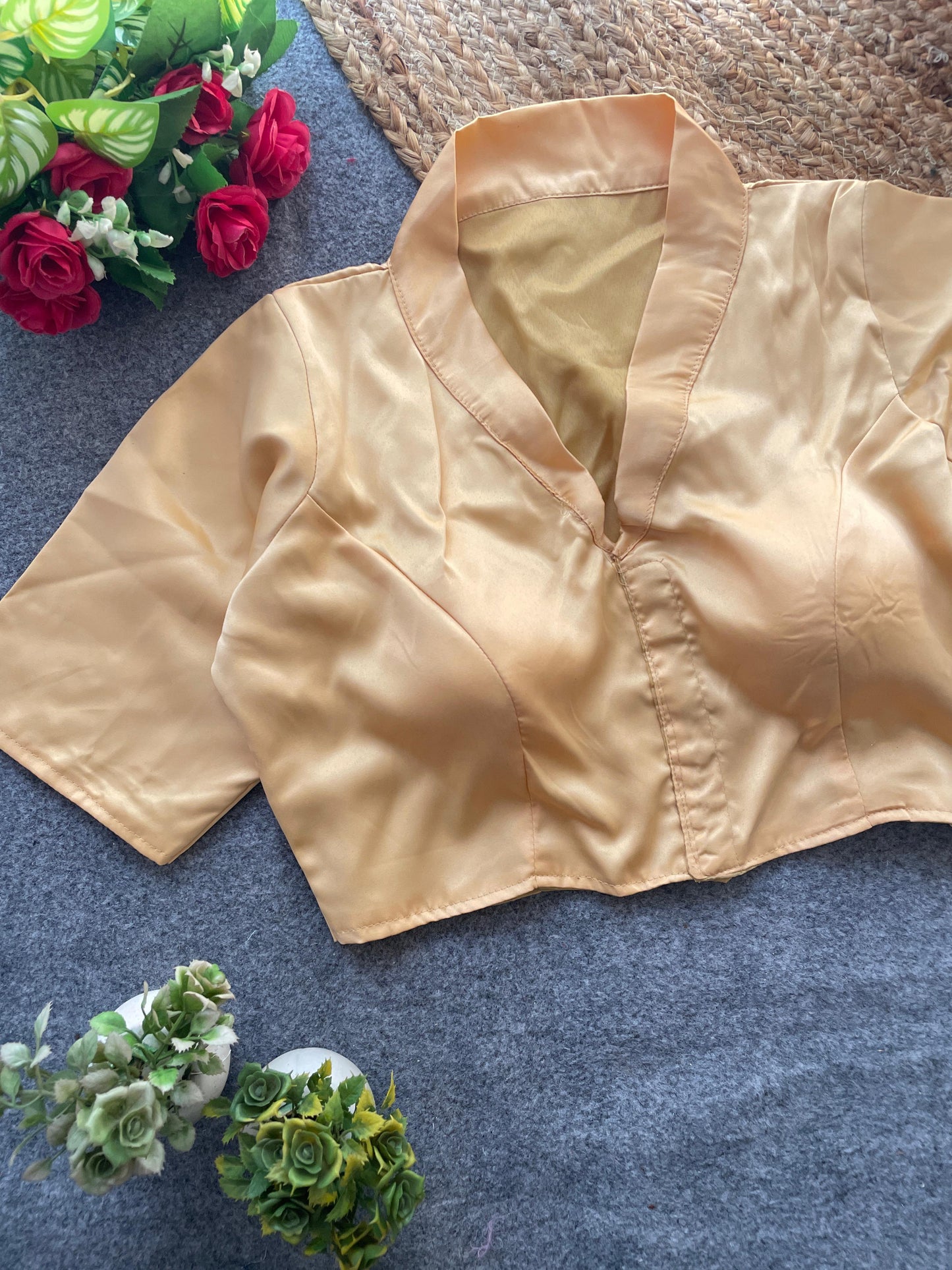 Pure malai satin collar neck ready made blouse