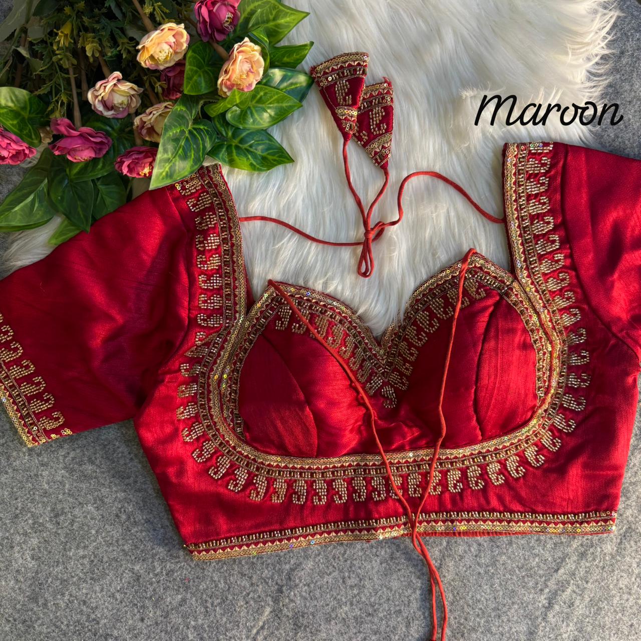 Beautiful heavy beads work ready made blouse