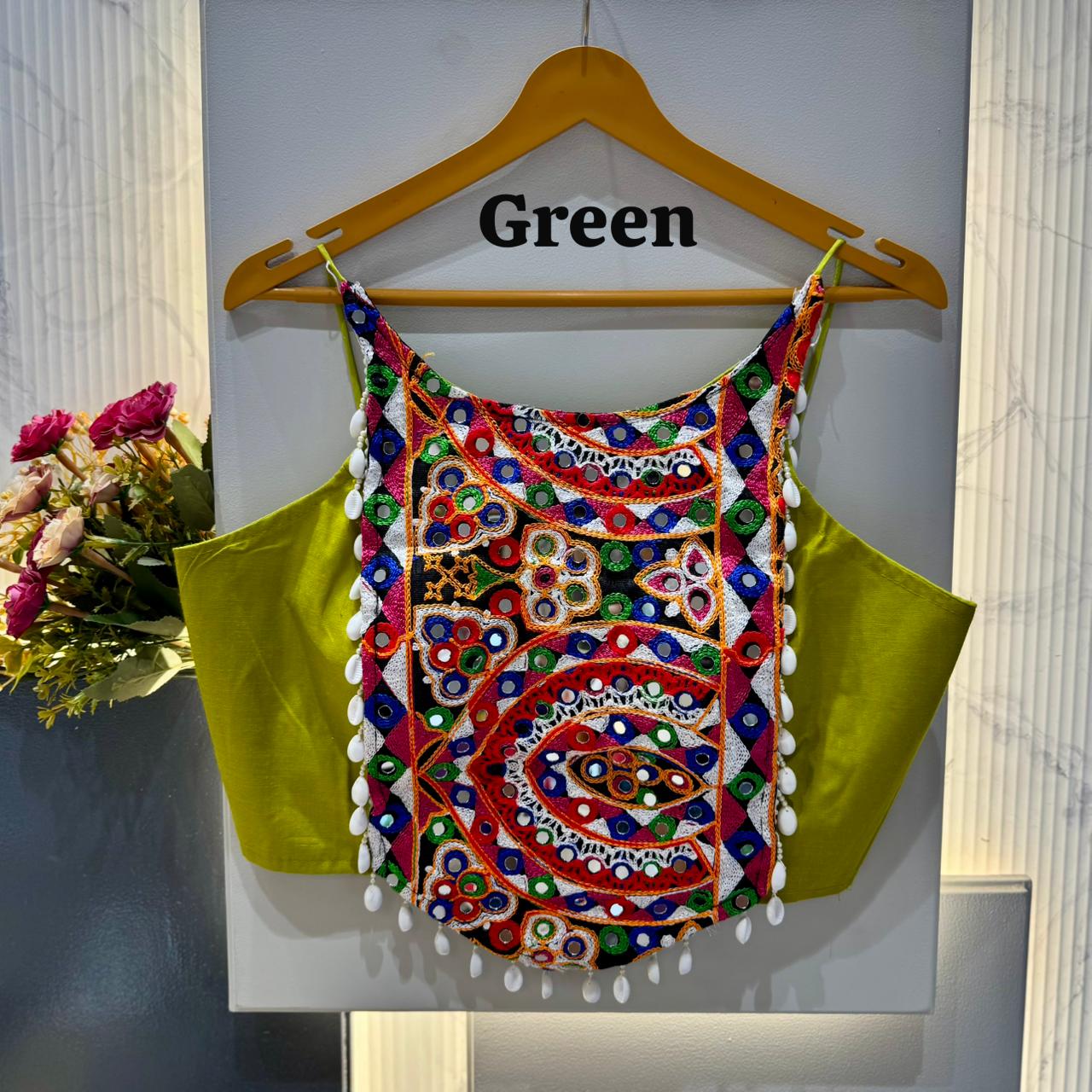 Heavy thread & hand mirror work ready made blouse