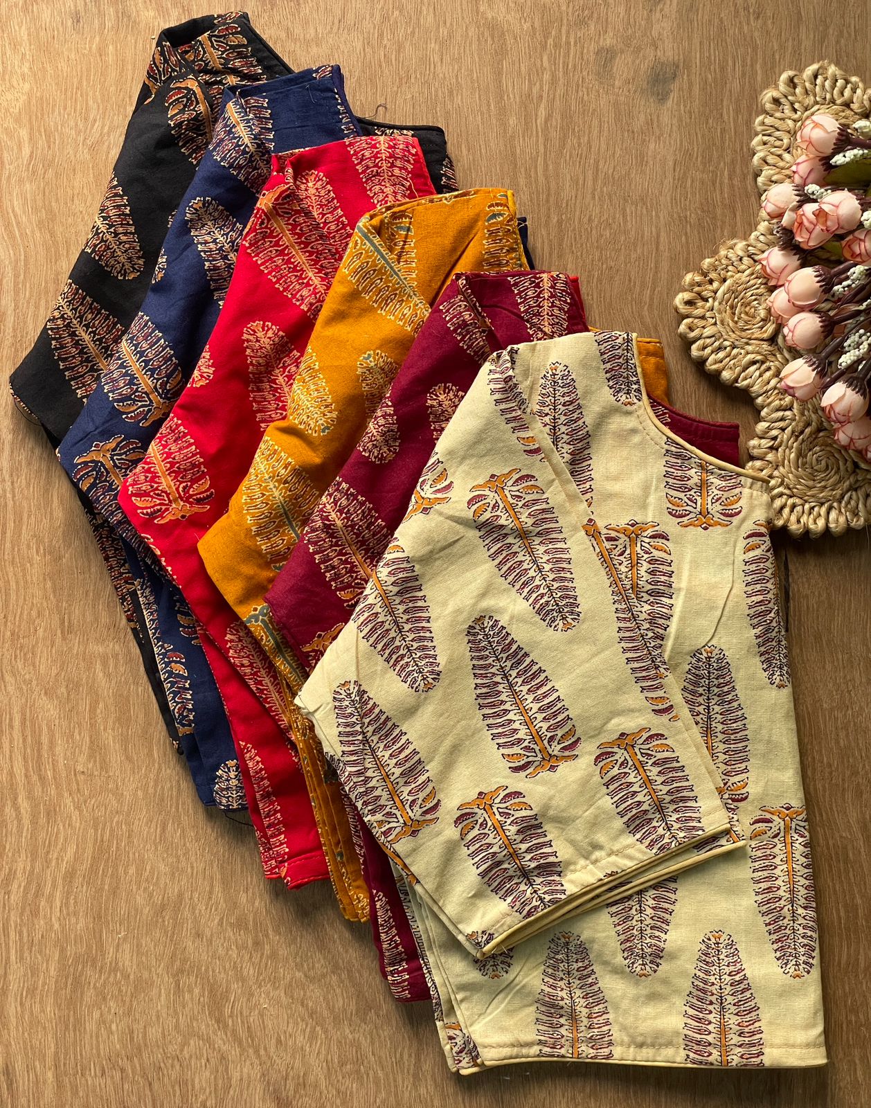 Pure ajrakh handblock cotton ready made blouse