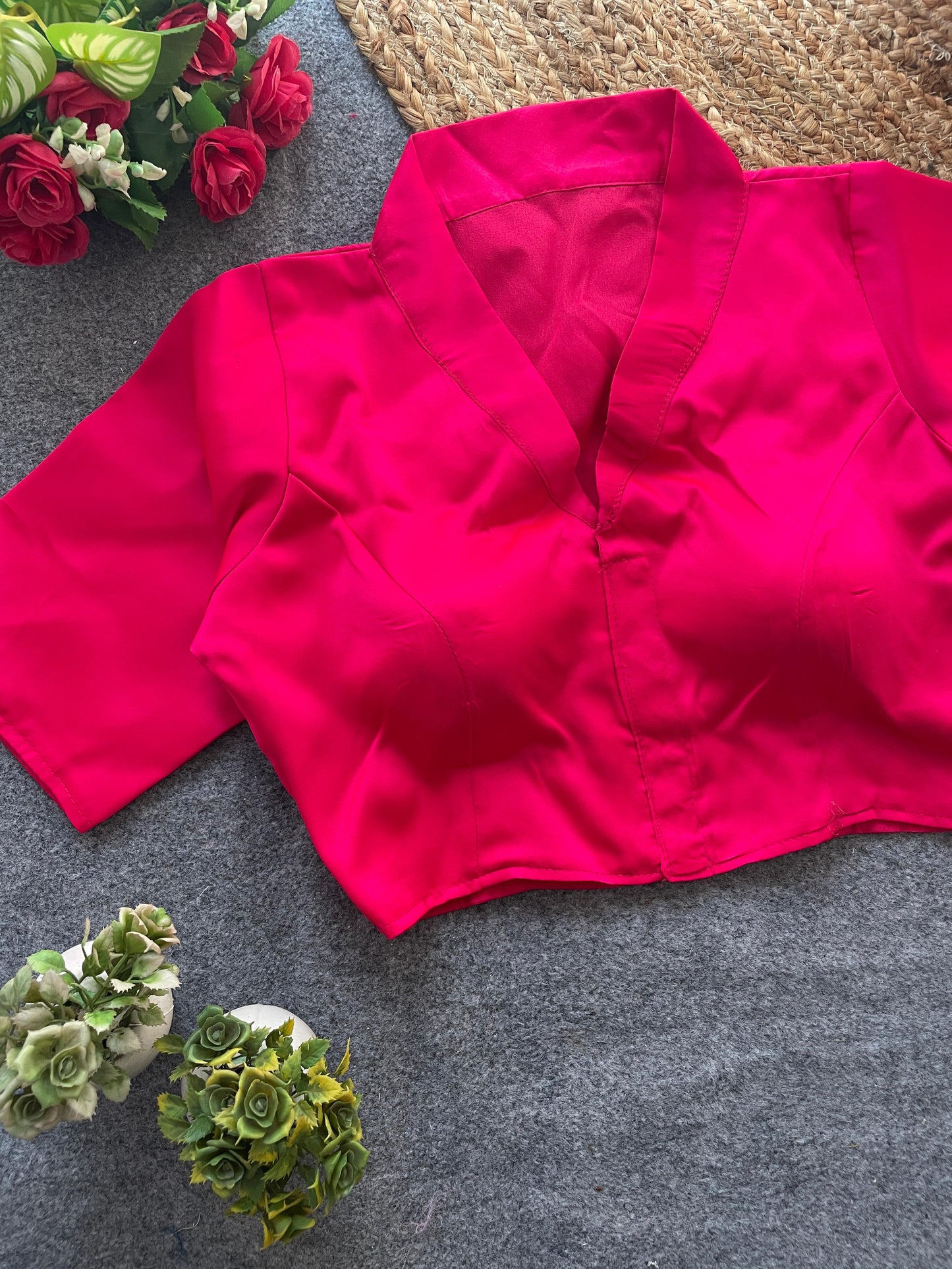 Pure malai satin collar neck ready made blouse