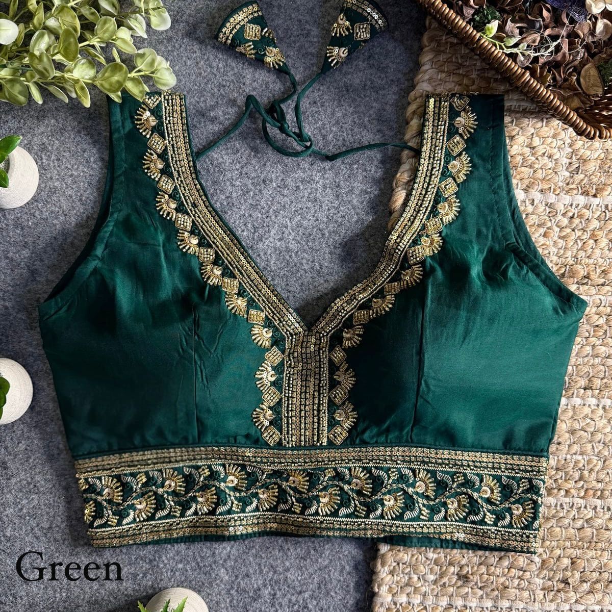 Heavy zari + Codding sequins & Beads Work ready made blouse