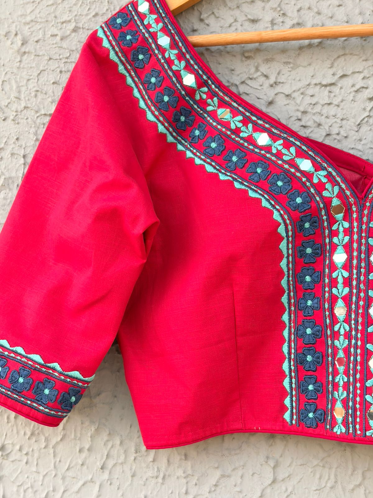 Cotton mirror embroidered designer blouse