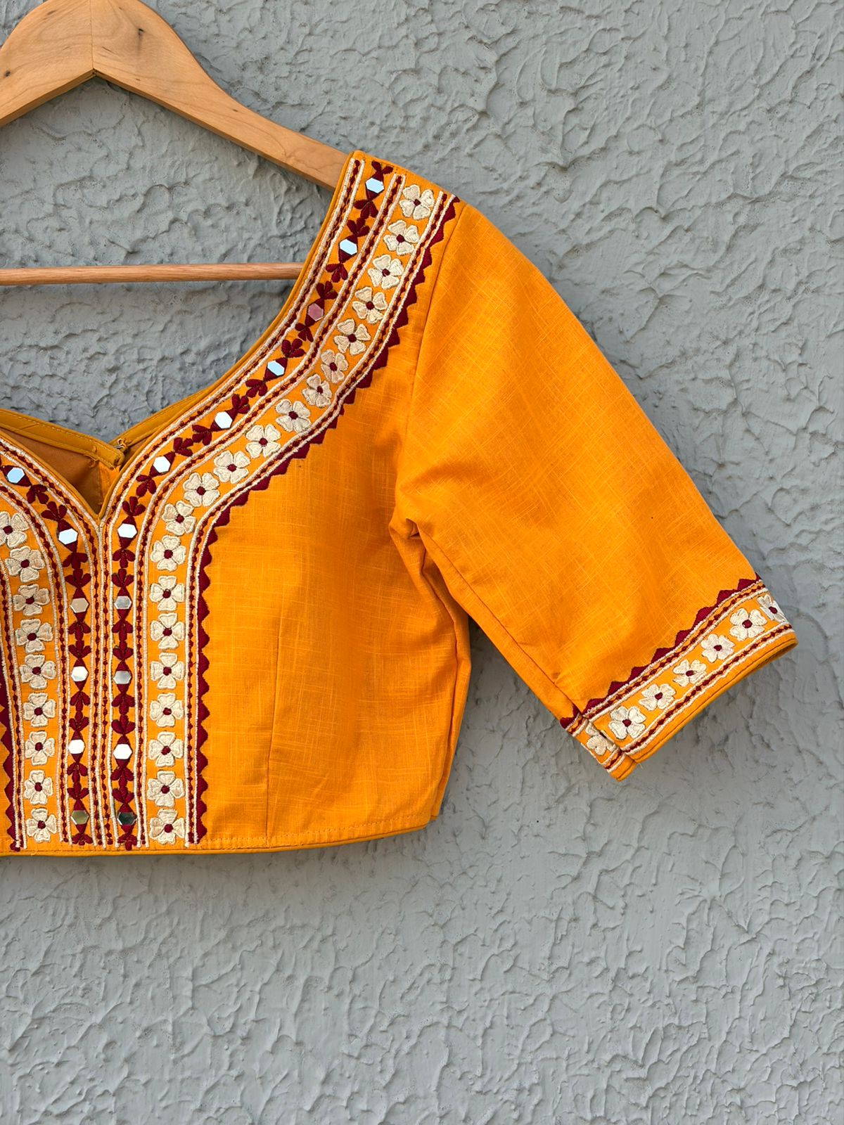 Cotton mirror embroidered designer blouse