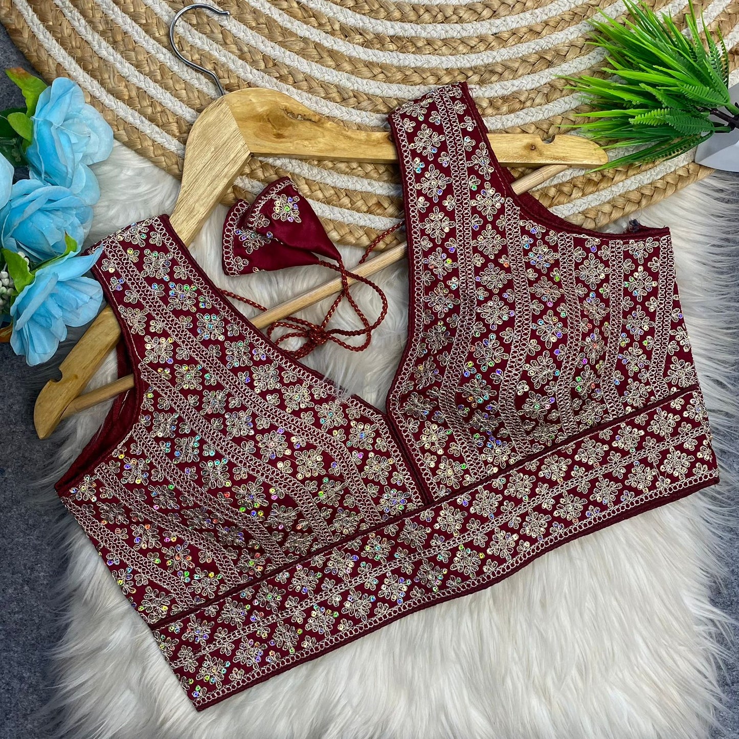 Heavy embroidery + sequins work ready made blouse