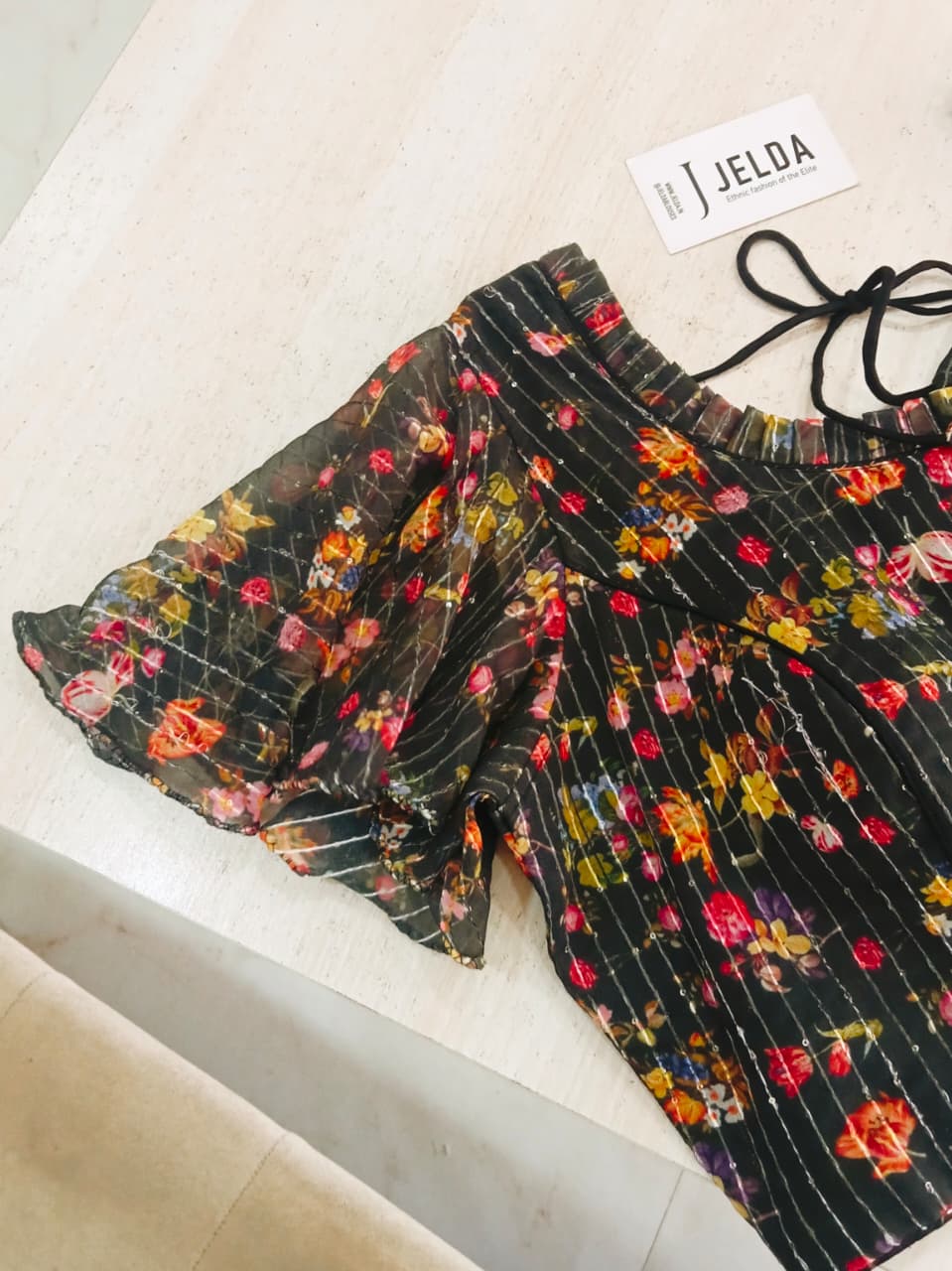 Print work frill sleeve ready made blouse