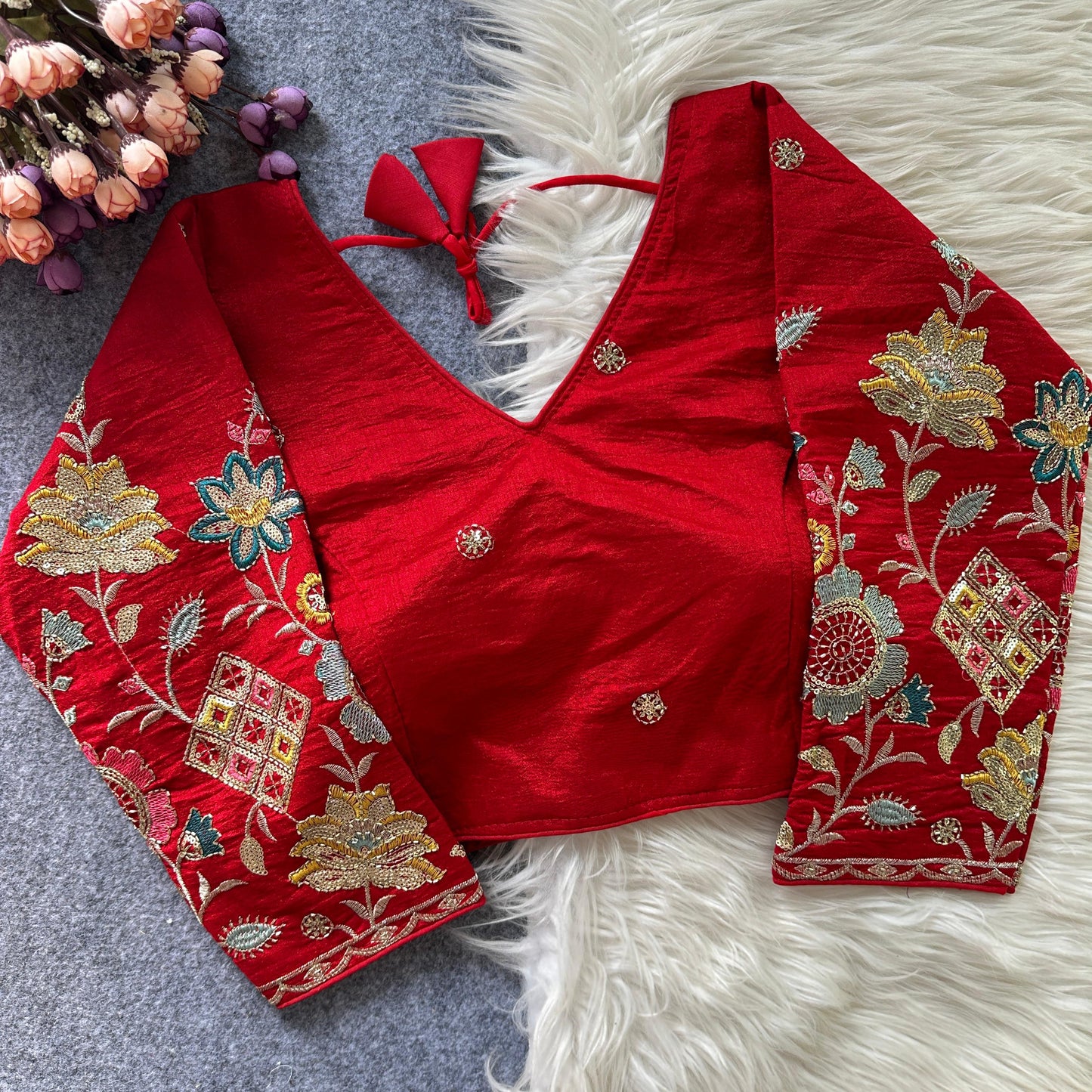 Presenting multi sequins work ready made blouse