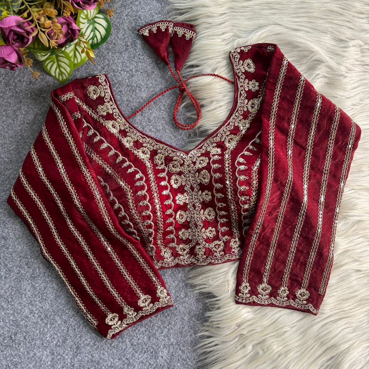 A beauty of golden embroidery work ready made blouse