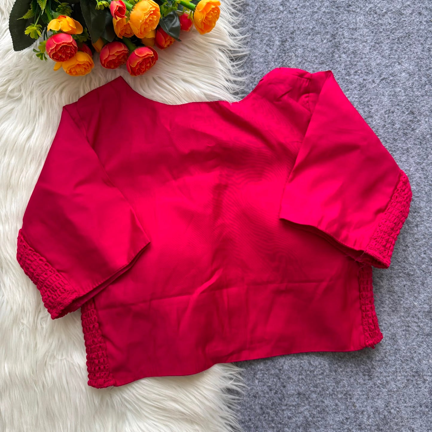 Pure Roman fabric with elastic attach for better fitting ready made blouse