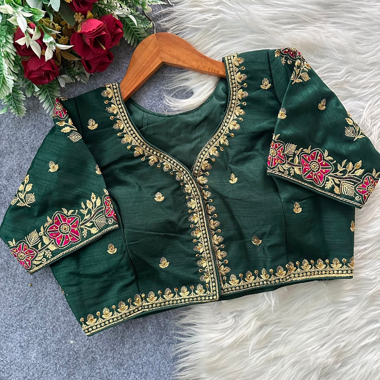 Heavy Embroidery Work ready made blouse