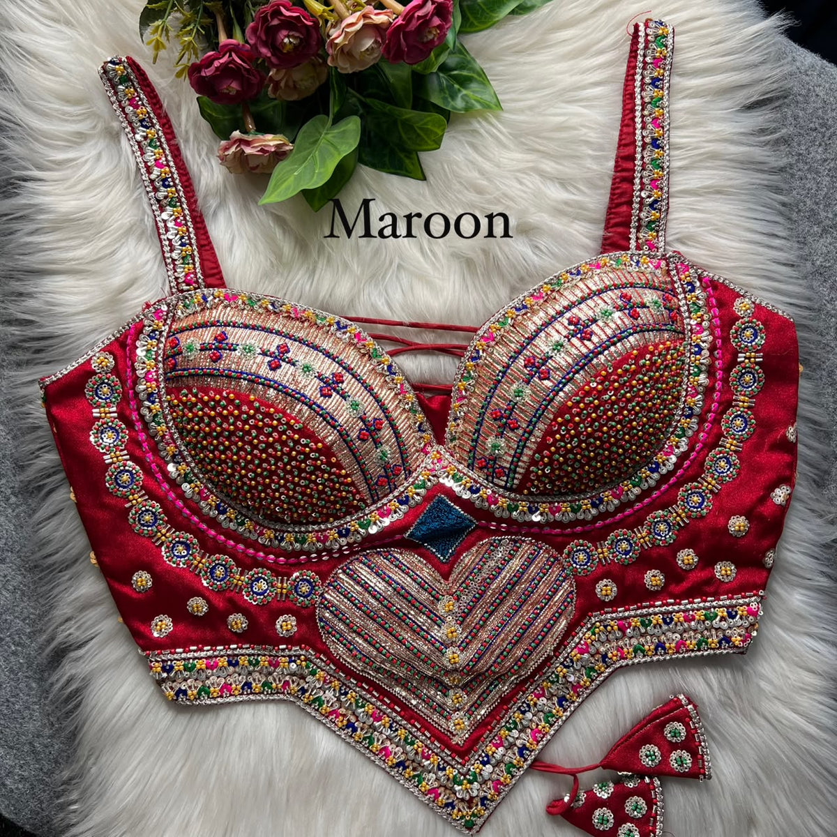 NEW BEADS & RIBBON WORK CORSET-STYLE READY MADE BLOUSE