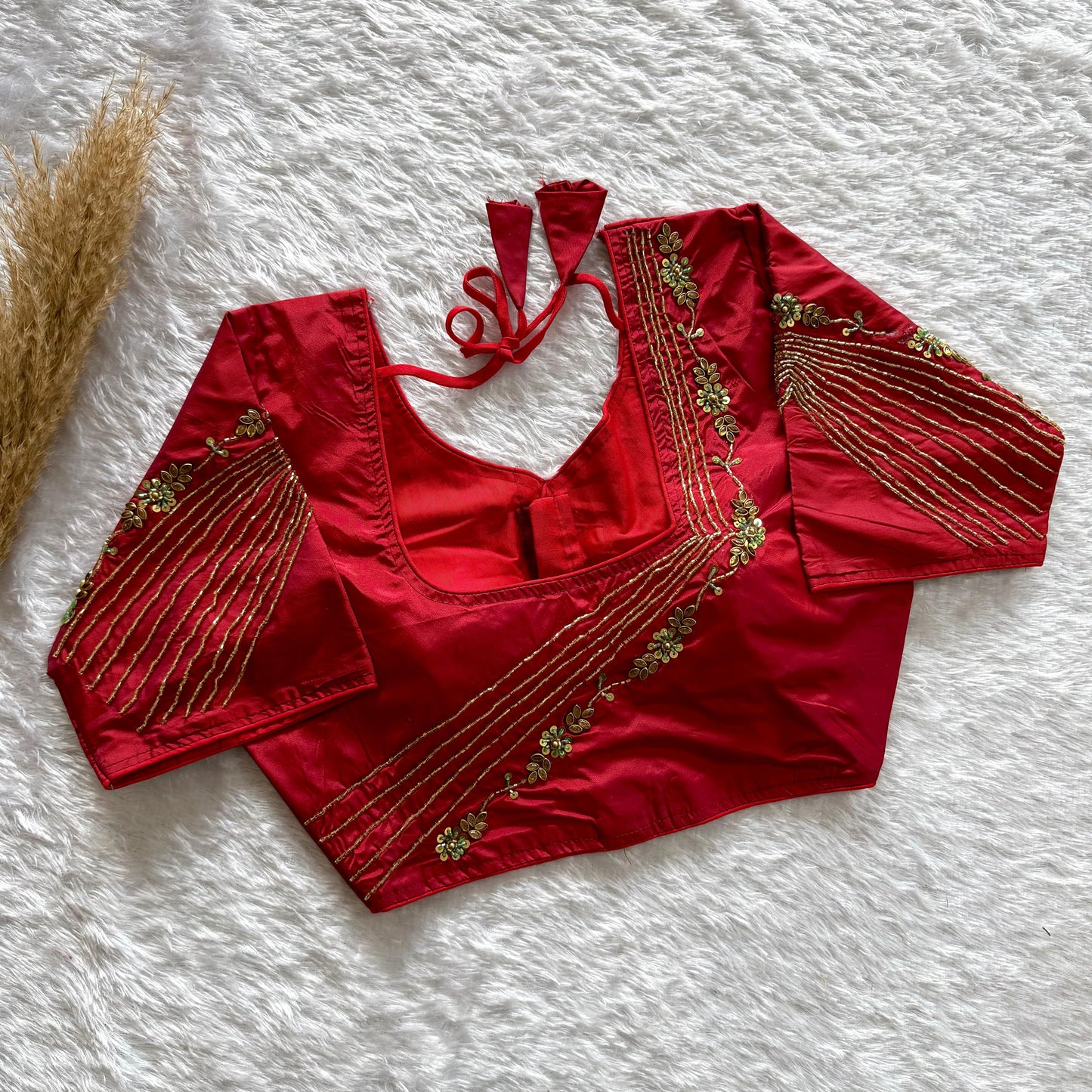Beautiful handwork all over back and sleeves with designer handwork ready made blouse