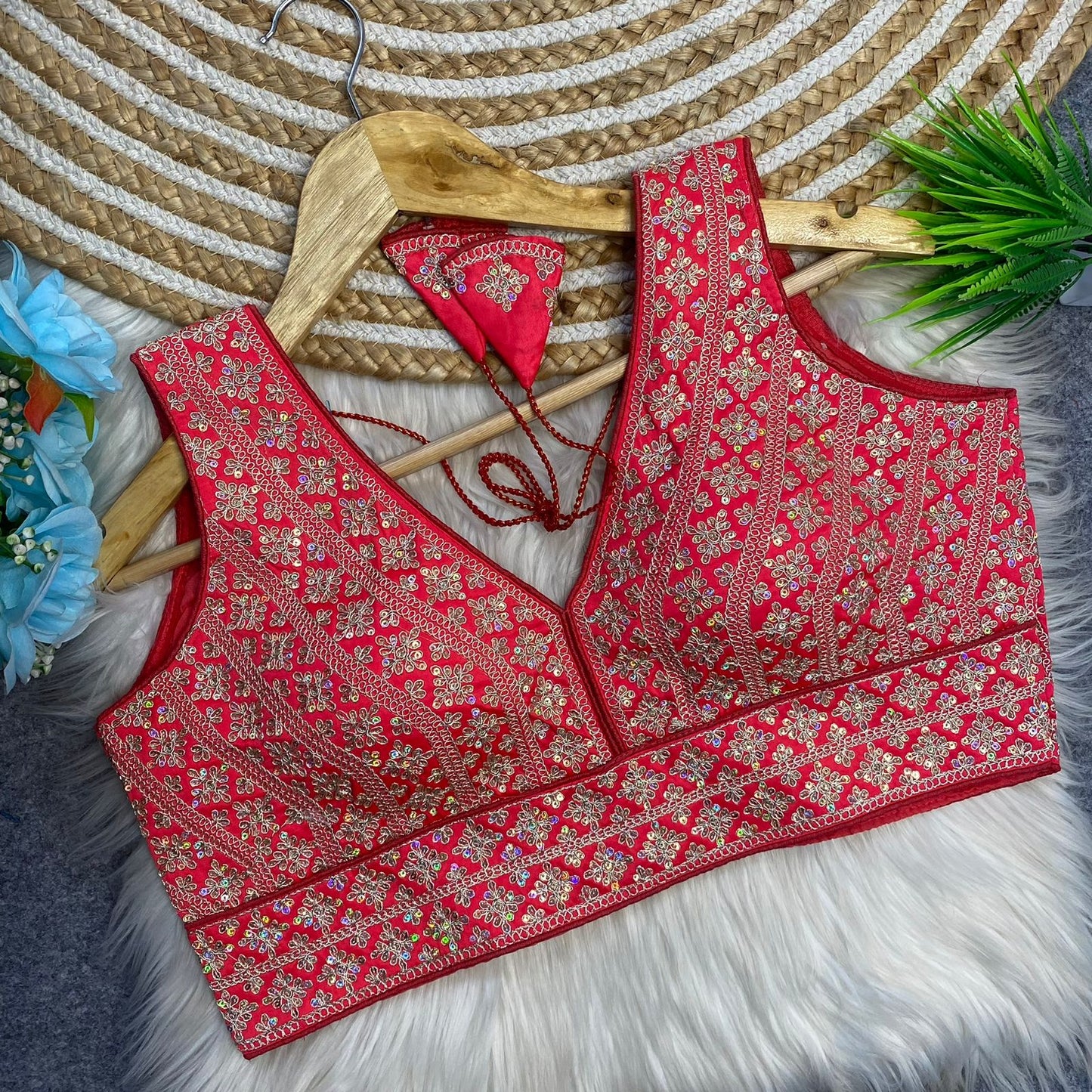 Heavy embroidery + sequins work ready made blouse