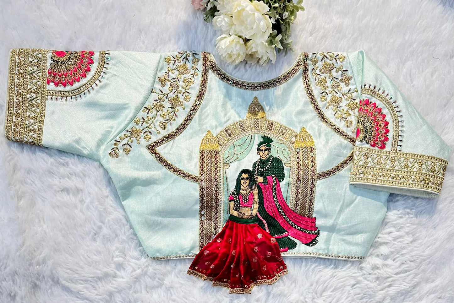 Beautiful embroidery all over cover ready made blouse