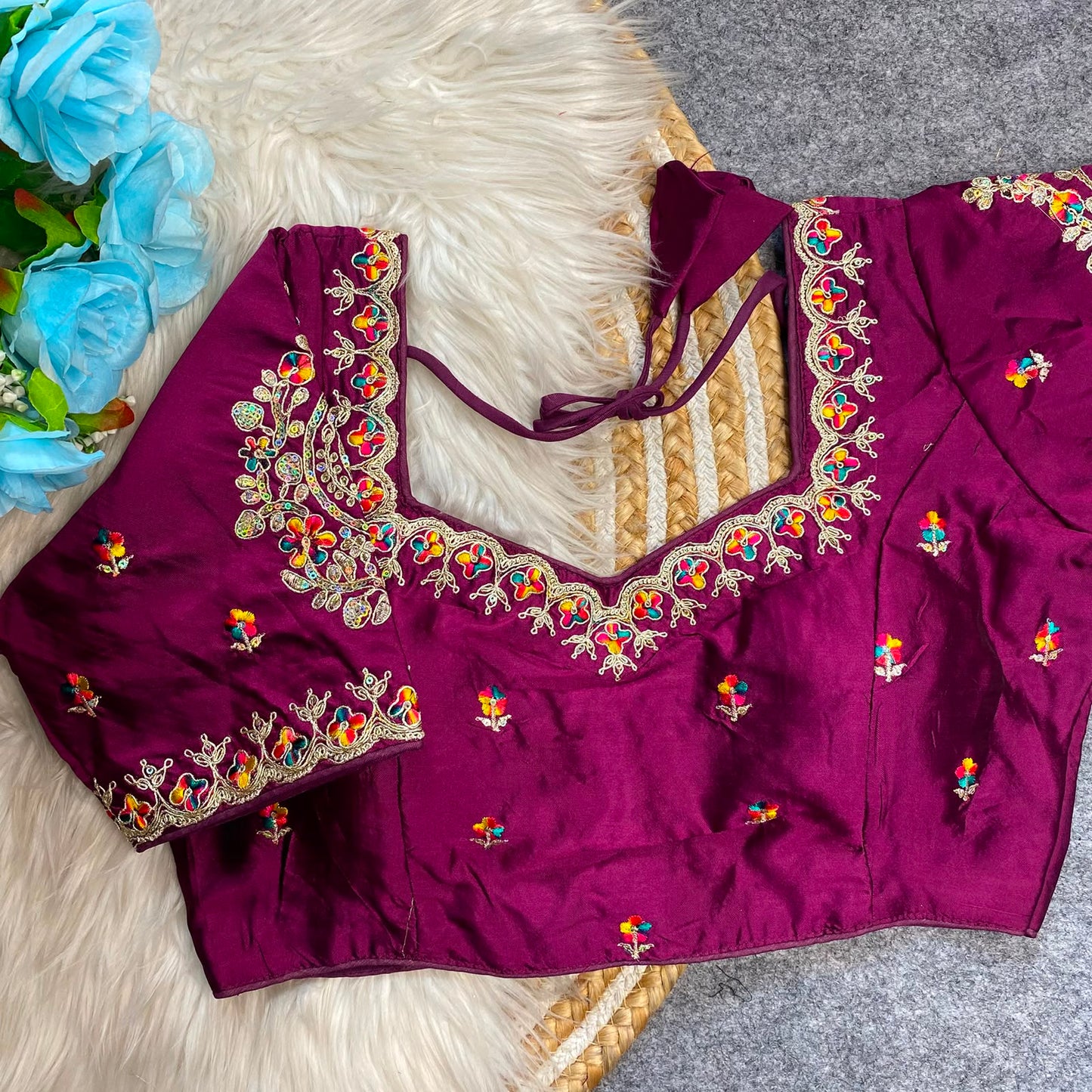 Heavy Embroidery Work ready made blouse