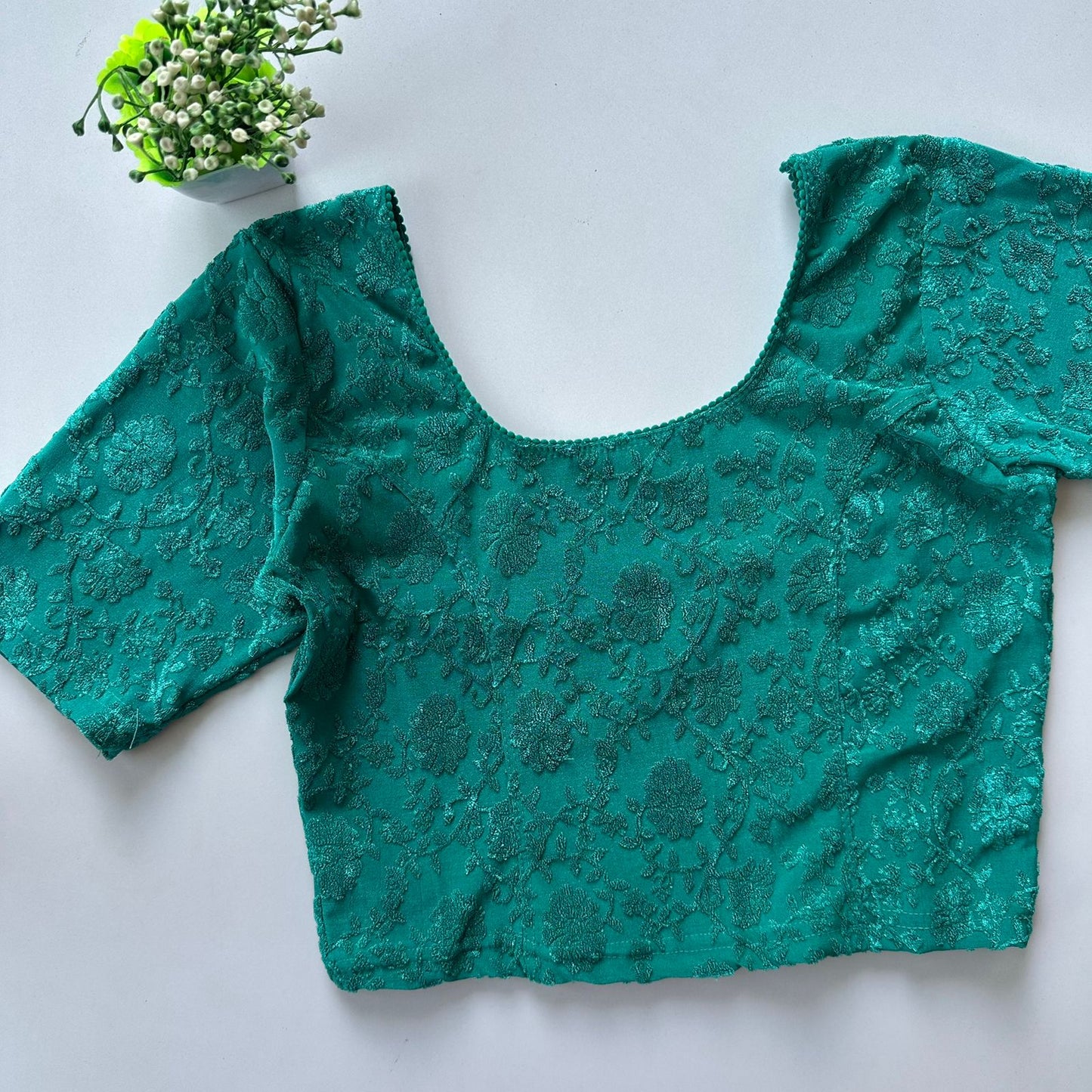 Polyester stretchable with self jacquard design ready made blouse