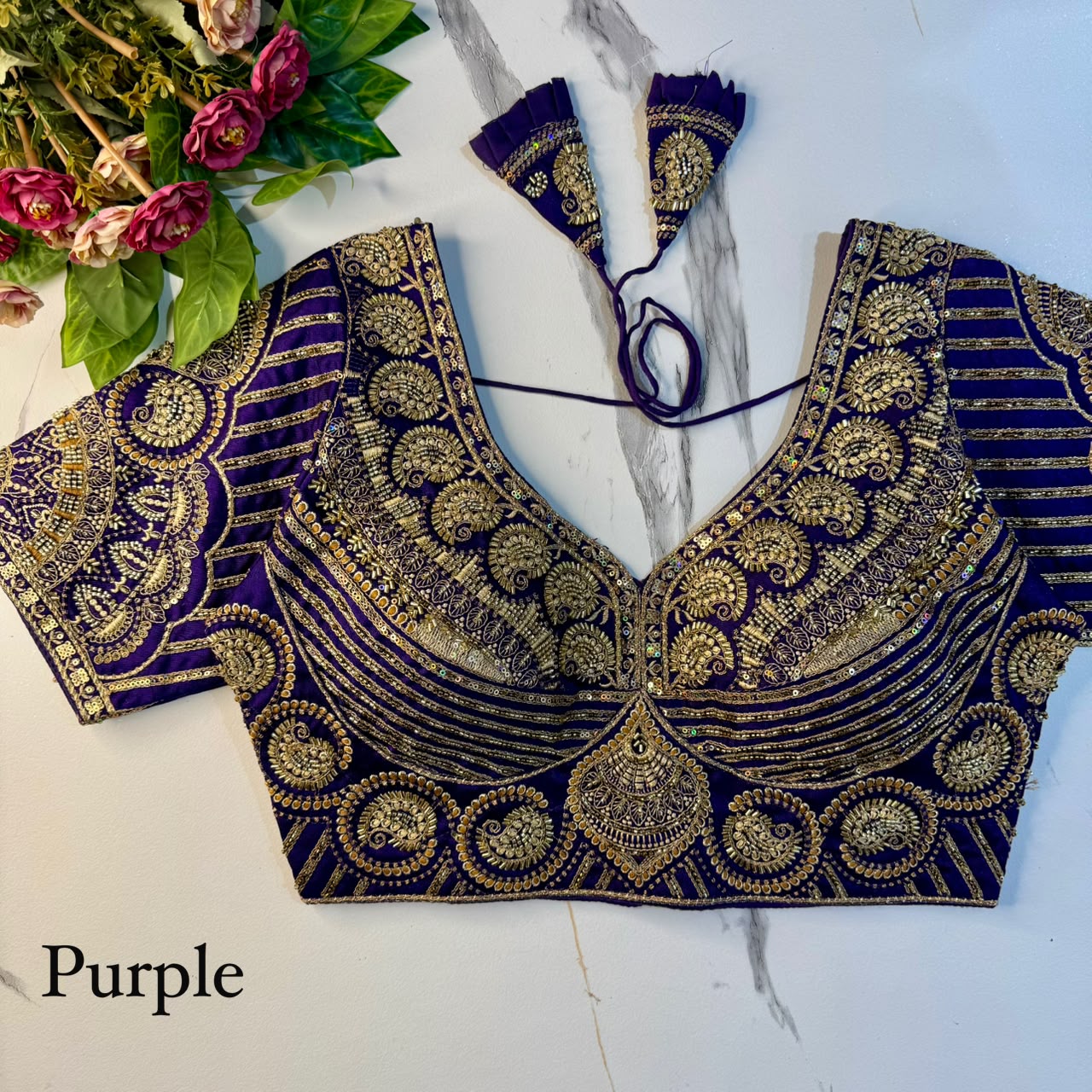 Heavy Zari + Sequins & Beads Work ready made blouse