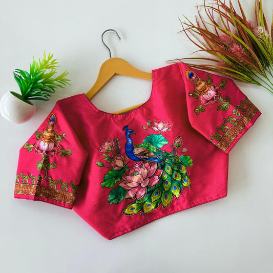 Pure silk fabric with Decent print ready made blouse