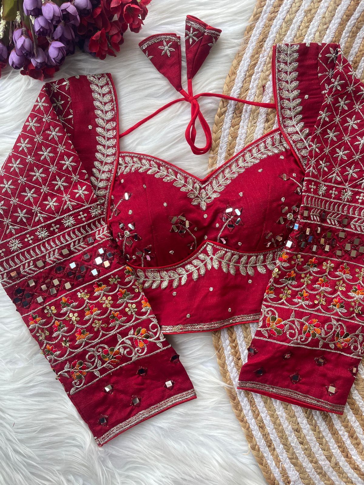 Heavy vichitra silk full sleeve ready made blouse