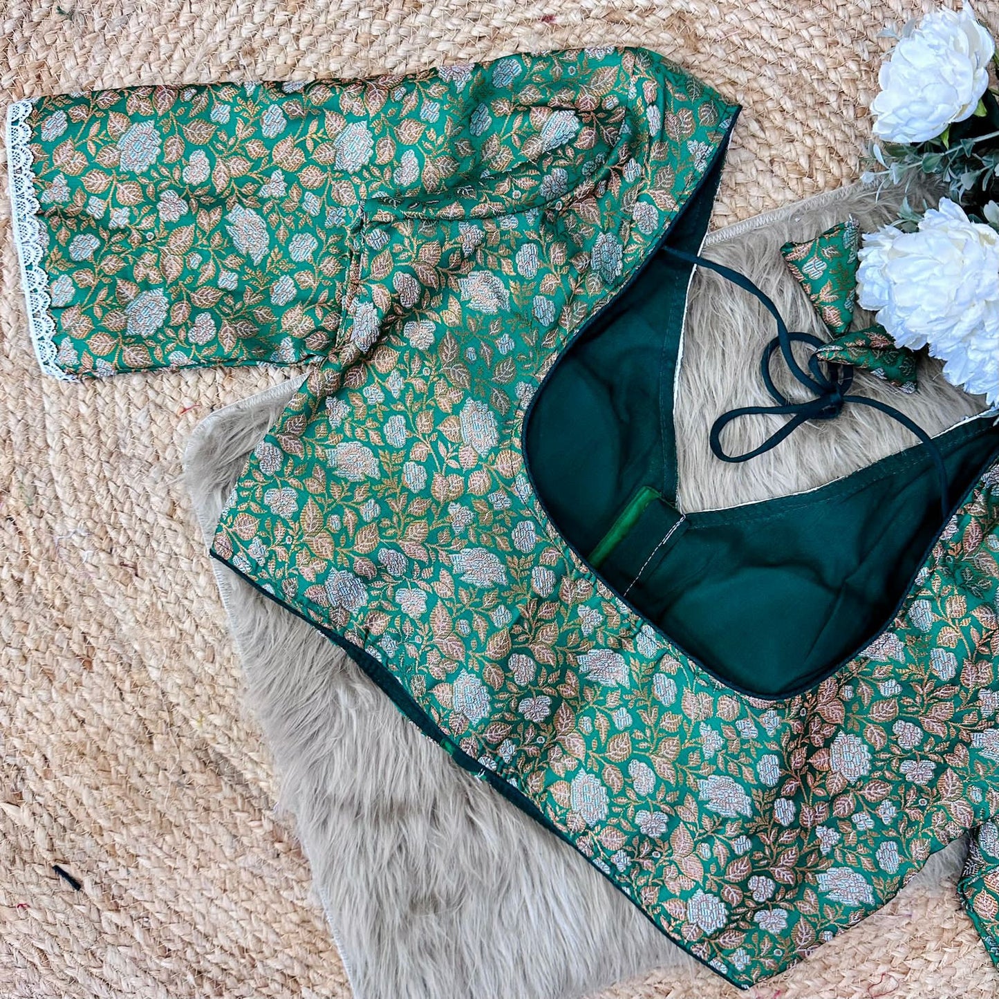 Beautiful golden and silver zari combination ready made blouse