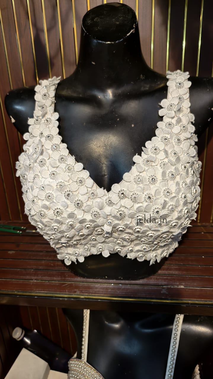 Exclusive Flower beads and lace handwork custom made blouse