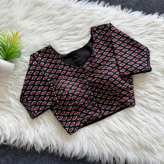 Beautiful hand block print with side elastic ready made blouse