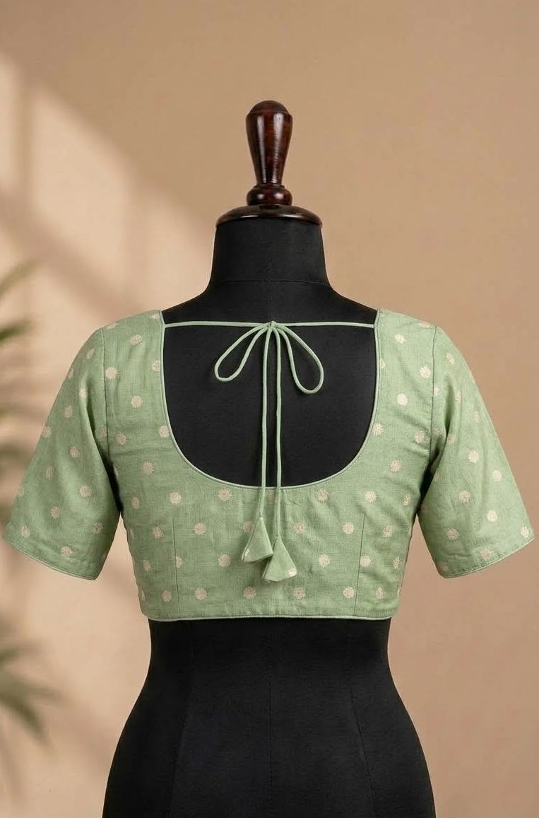Pistachio Green Zari Buta Designer ready made blouse