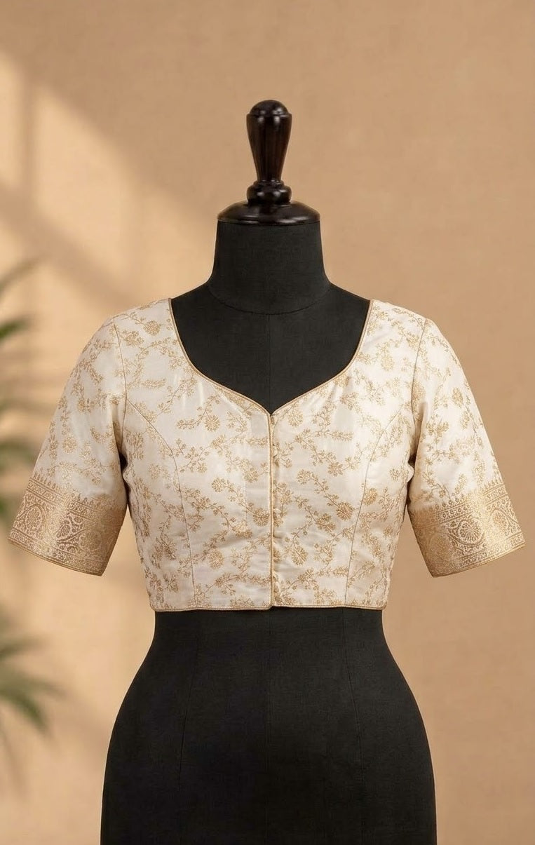 Off-White Zari Embroidered Deep-Back ready made blouse