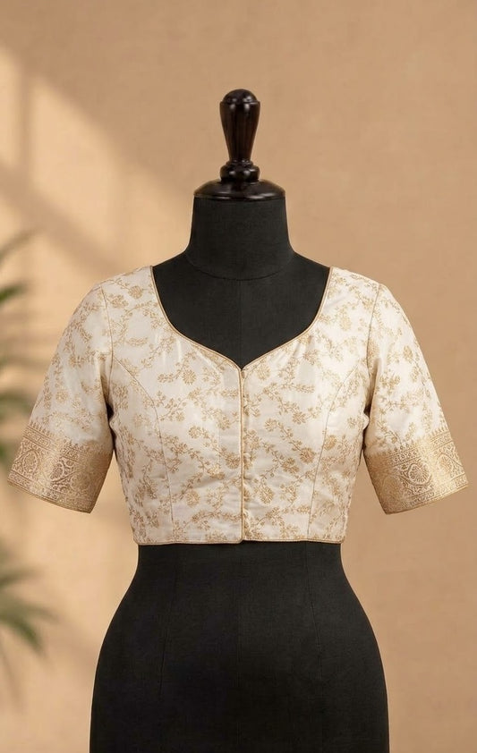 Off-White Zari Embroidered Deep-Back ready made blouse