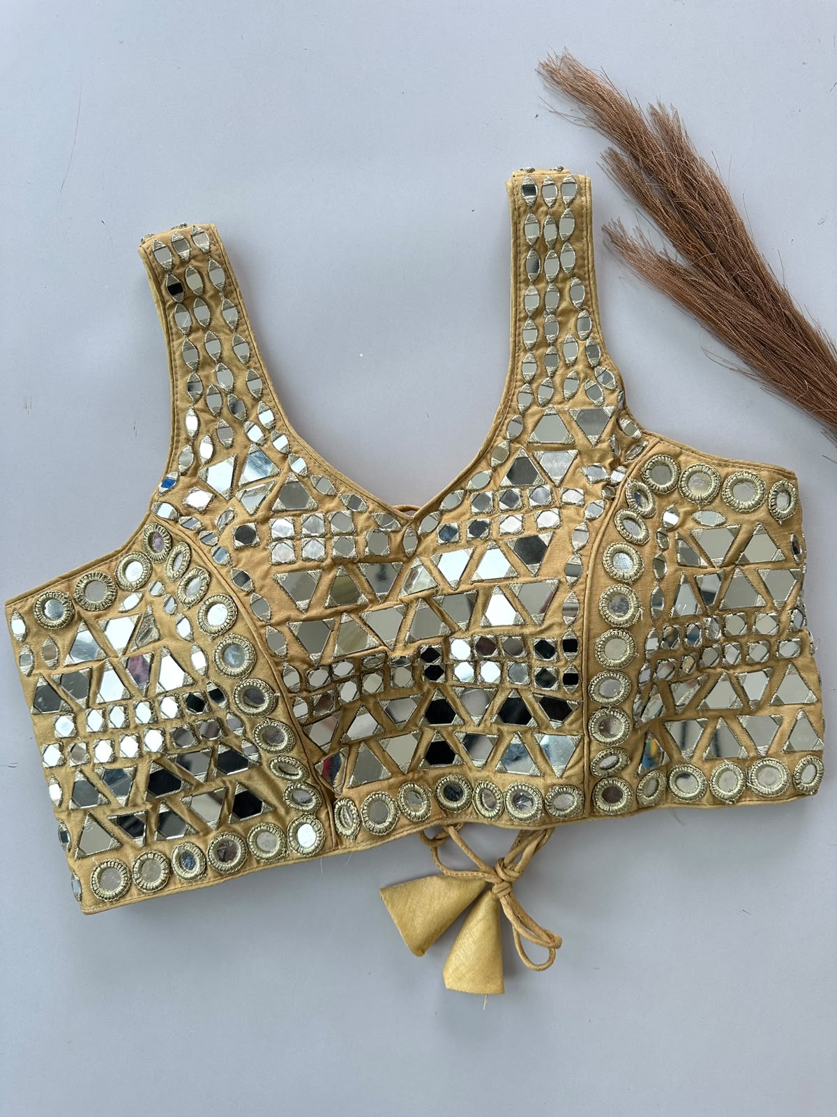 Beautiful handwork original mirror all over ready made blouse