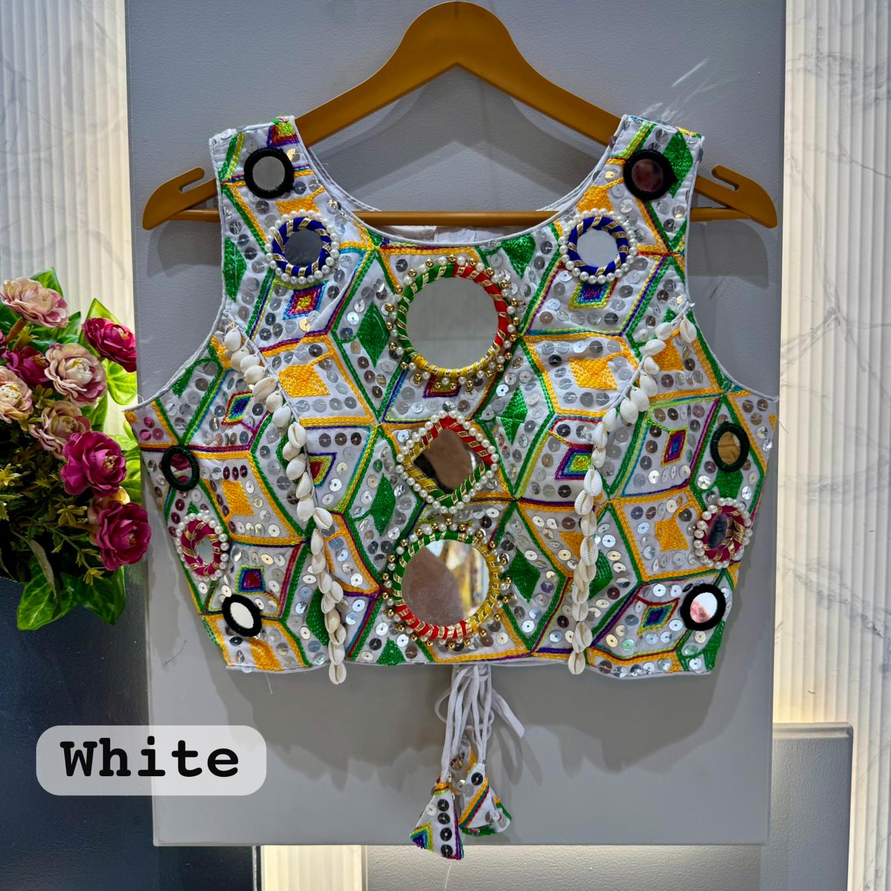 Heavy thread sequins & hand mirror work ready made blouse