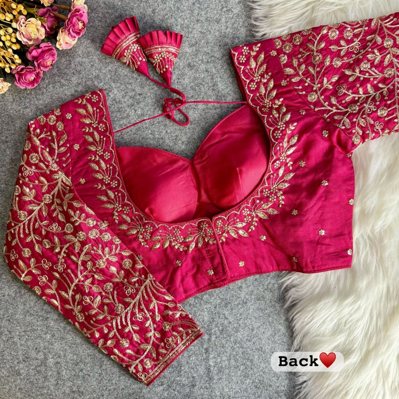 Heavy pure vichitra silk full sleeve ready made blouse