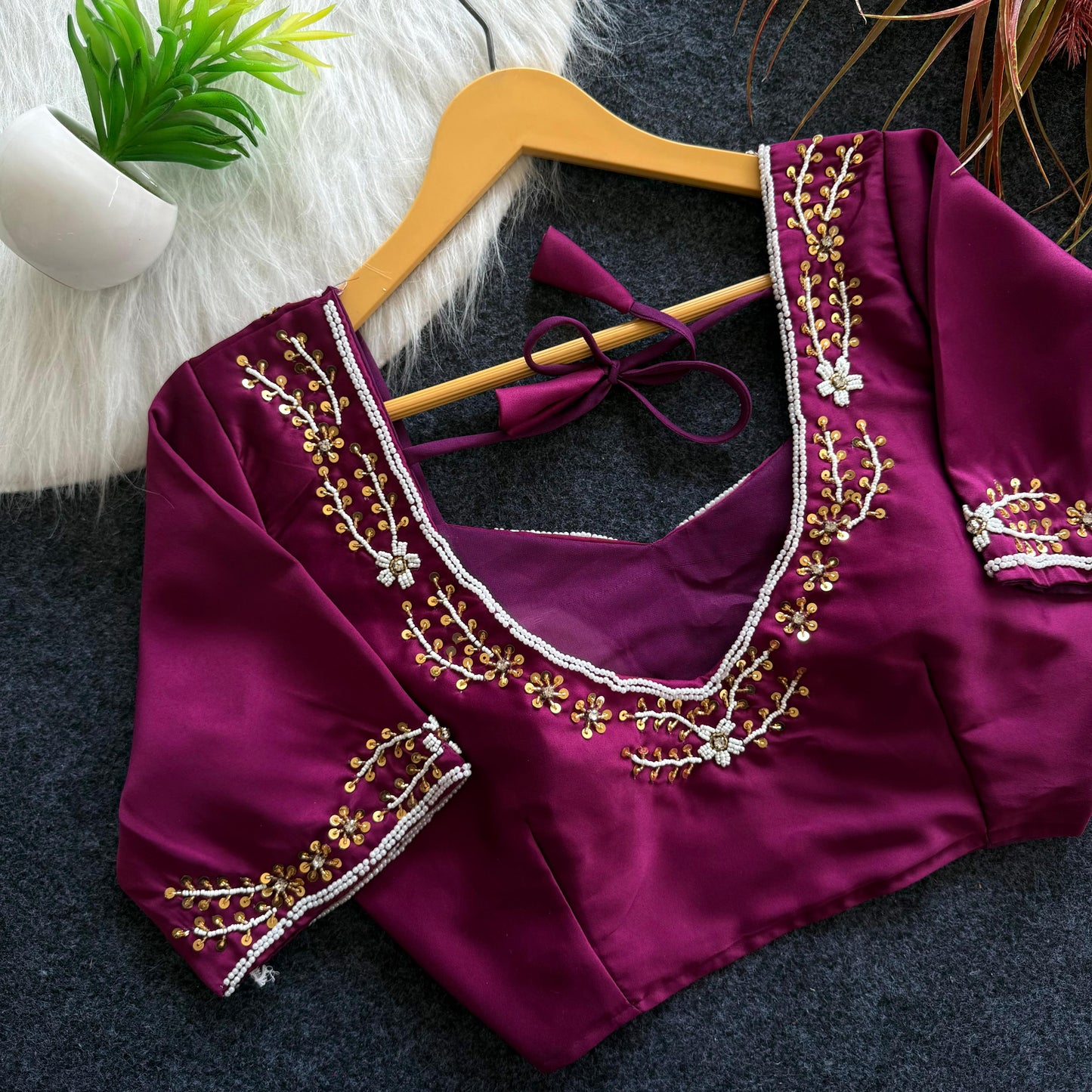 Beautiful handwork all over front and sleeves ready made blouse