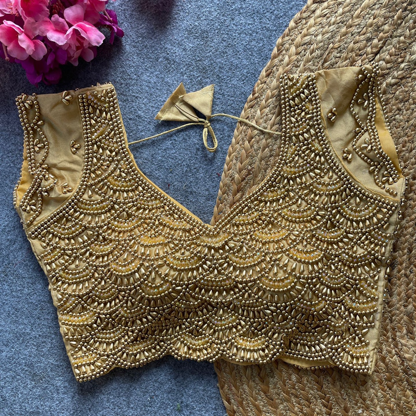 Pure pearl moti handwork ready made blouse