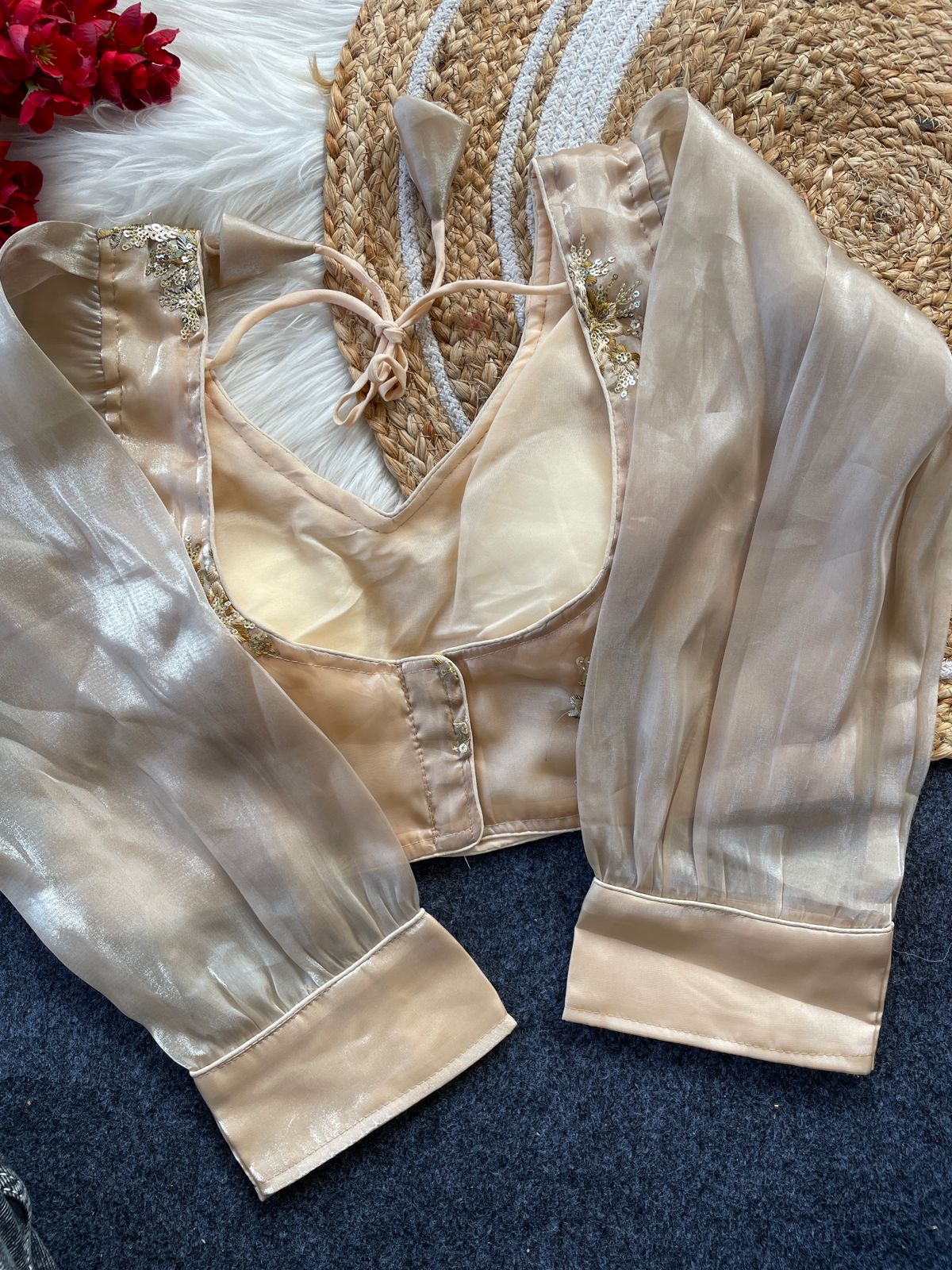 Zimi choo with heavy 9 niddle embroidery work ready made blouse