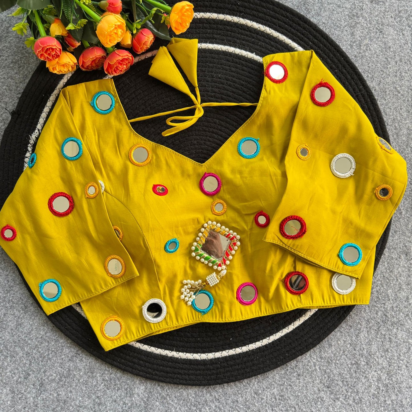 Pure Roman Silk mirror work ready made blouse