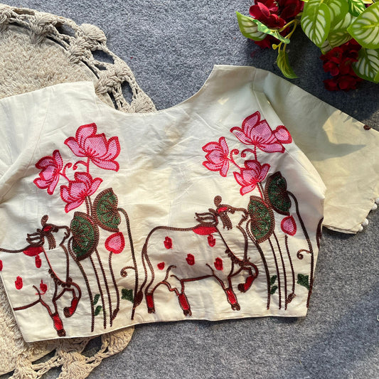 Pure cotton multicolour embroidery work ready made blouse