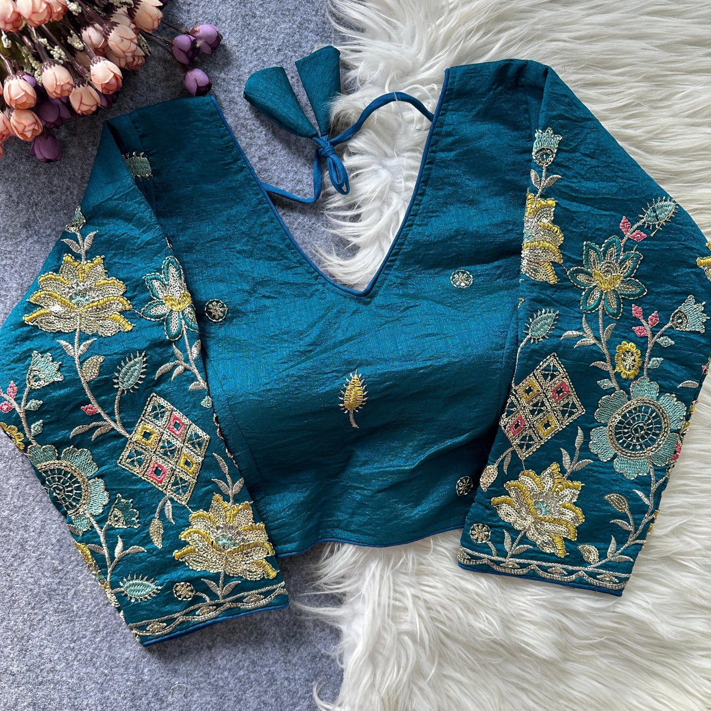 Presenting multi sequins work ready made blouse