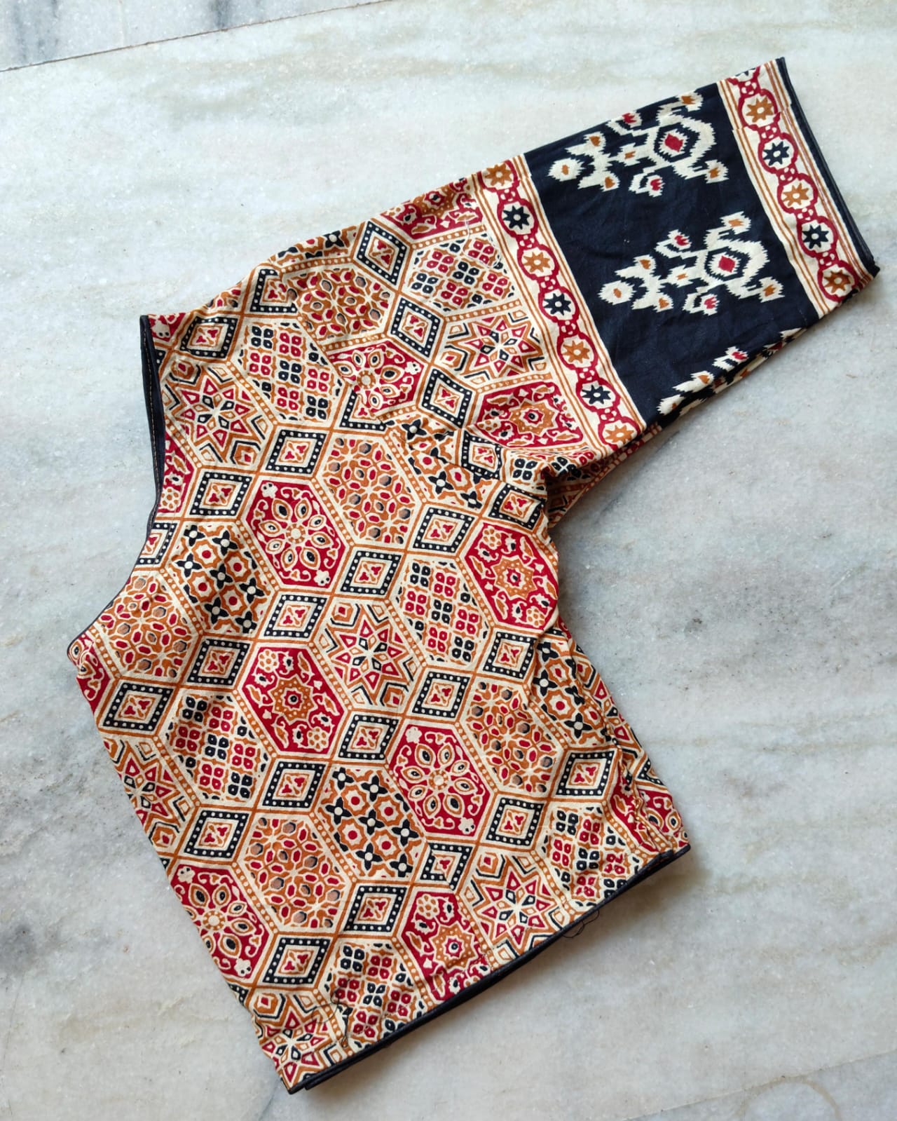 Ajrakh Glass Boat Neck - Premium Readymade Blouse