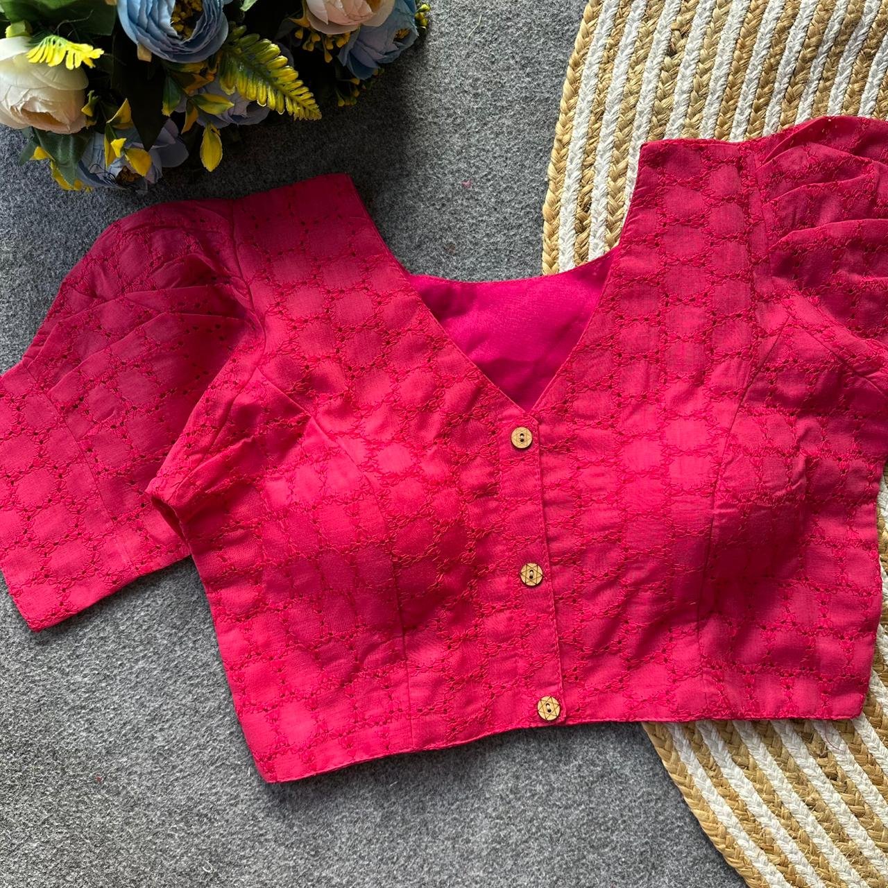 Pure hakoba cotton puff sleeve ready made blouse